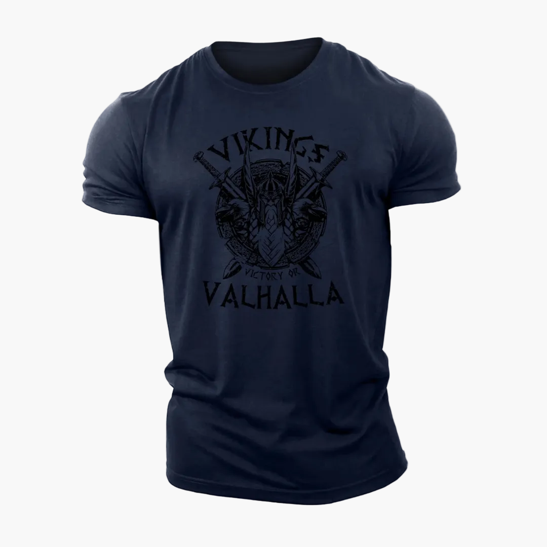 Herren T-Shirt Wikinger Vintage Stil – Victory or Valhalla Motiv