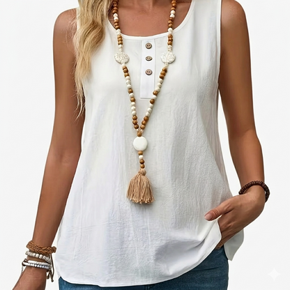 Women's Casual Sleeveless Henley Top with Button Placket – Relaxed Summer Fashion