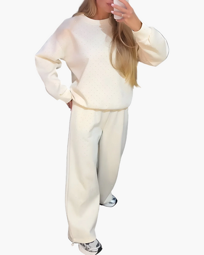 Women's Casual Two-Piece Set with Rhinestones – Comfortable Oversize Outfit for Everyday and City