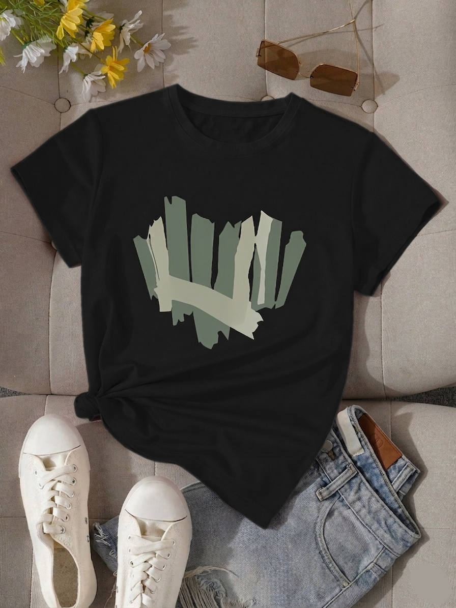 Women's T-shirt with abstract print, casual, fashionable for everyday and leisure use