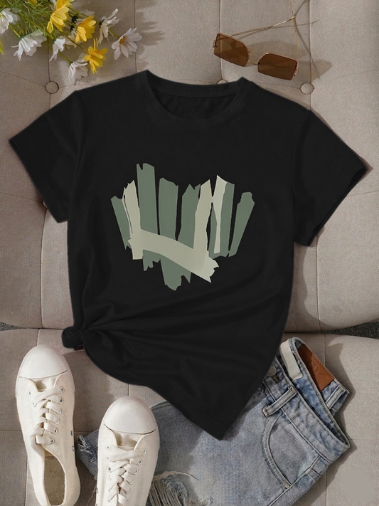 Women's T-shirt with abstract print, casual, fashionable for everyday and leisure use