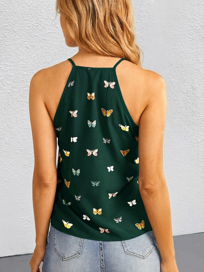Women's top with butterfly print and spaghetti straps – Elegant summer blouse for leisure and everyday wear